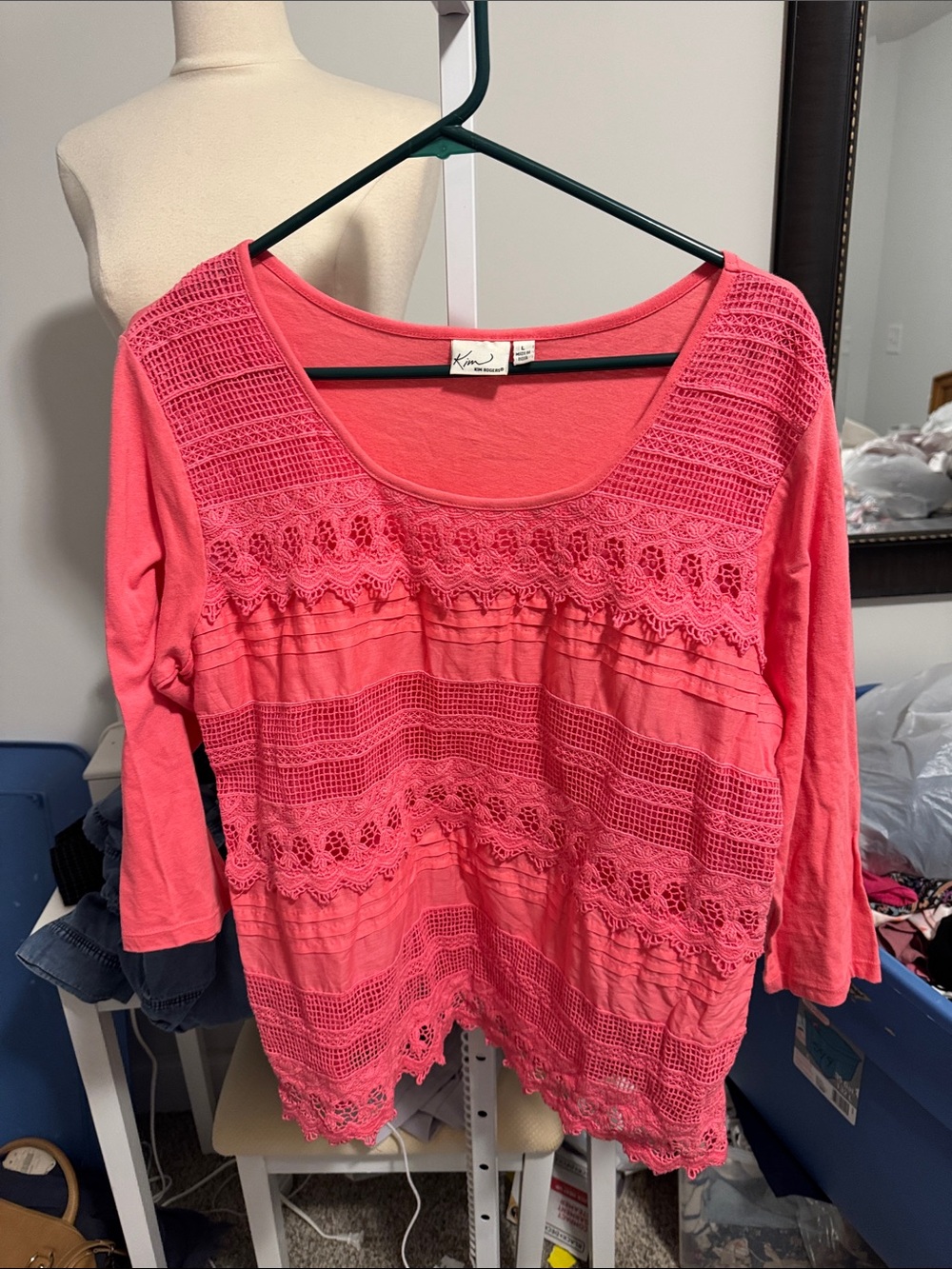 Kim Rogers Coral Crochet-Trim Scoop Neck Tunic